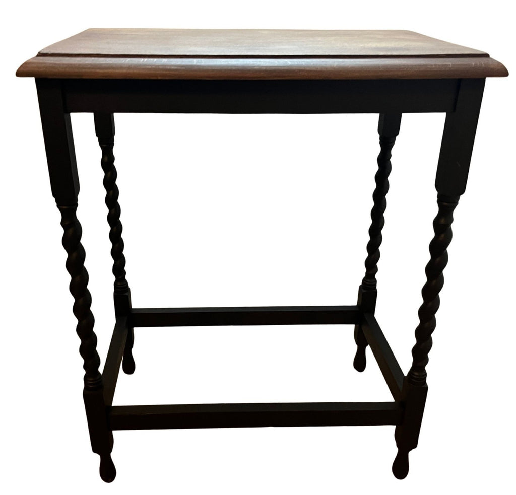 Vintage Barley Twist Side Table Oak Top Painted Base Hall Lamp Table Rustic Wood