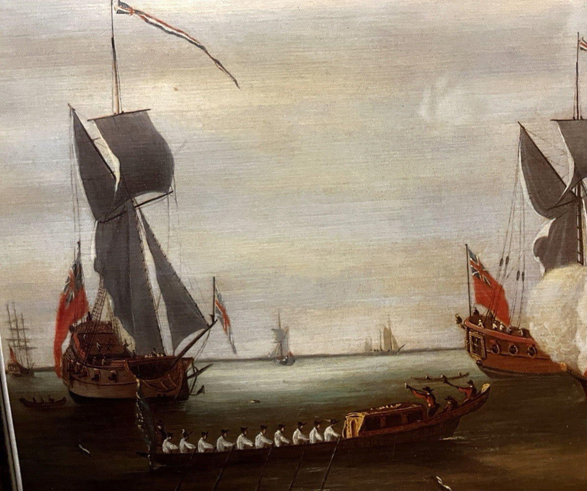 Vintage Maritime Battle Scene Print Framed Naval Ships 42x32cm Tall Ships