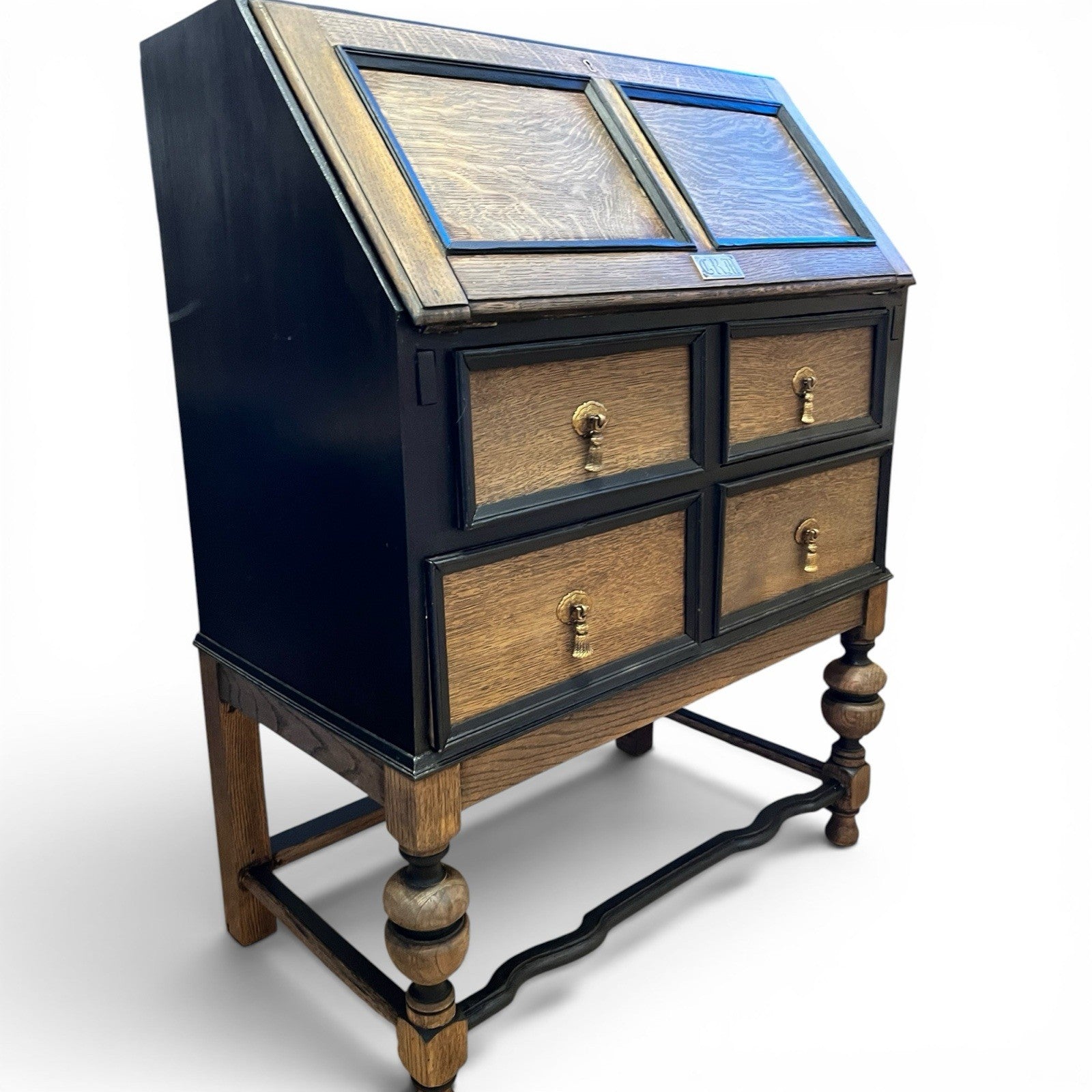 Vintage Oak Bureau Writing Desk / Fall Front Bureau / Refinished Storage Cabinet