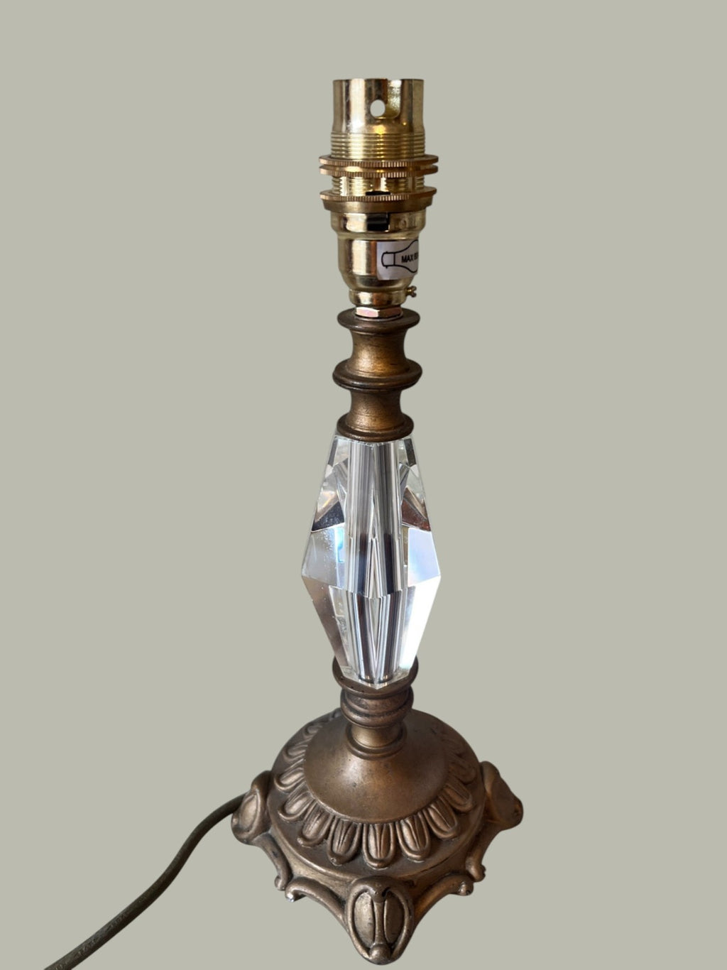 Vintage Style Laura Ashley Lamp with Crystal Stem and Ornate Bronze Base 30x10cm