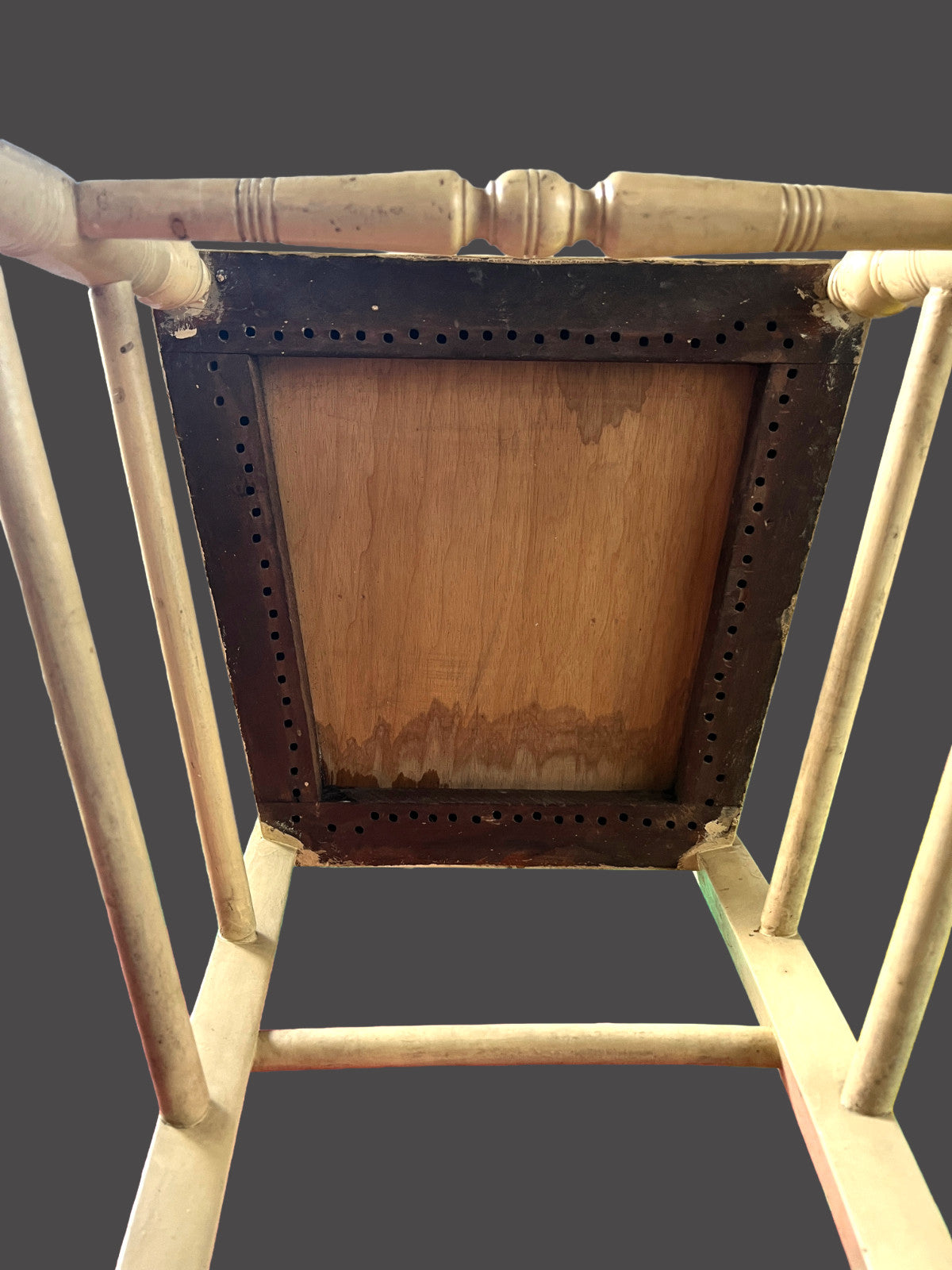 Vintage Rustic Farmhouse Chair Turned Legs Studded Seat 84cm