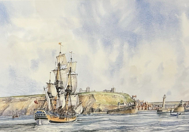 Whitby Endeavour “Coming Home” Maritime Framed Print – Nautical Coastal Wall Art