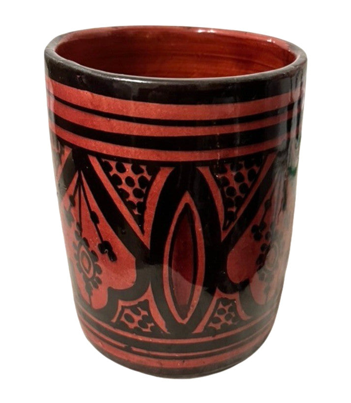 Safi Studio Pottery Vase Moroccan Folk Art Signed by Artist Red & Black 12cm