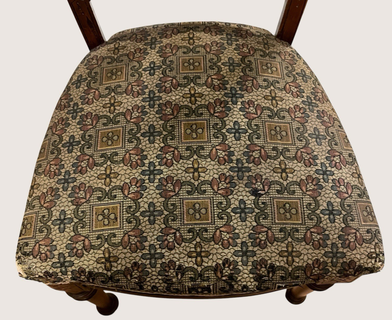 Antique Edwardian Carved Wooden Dining Chair – Upholstered Seat Side Chair