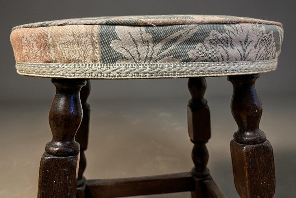 Vintage Oak Stool Rustic Wooden Footstool Turned Legs Aged Patina