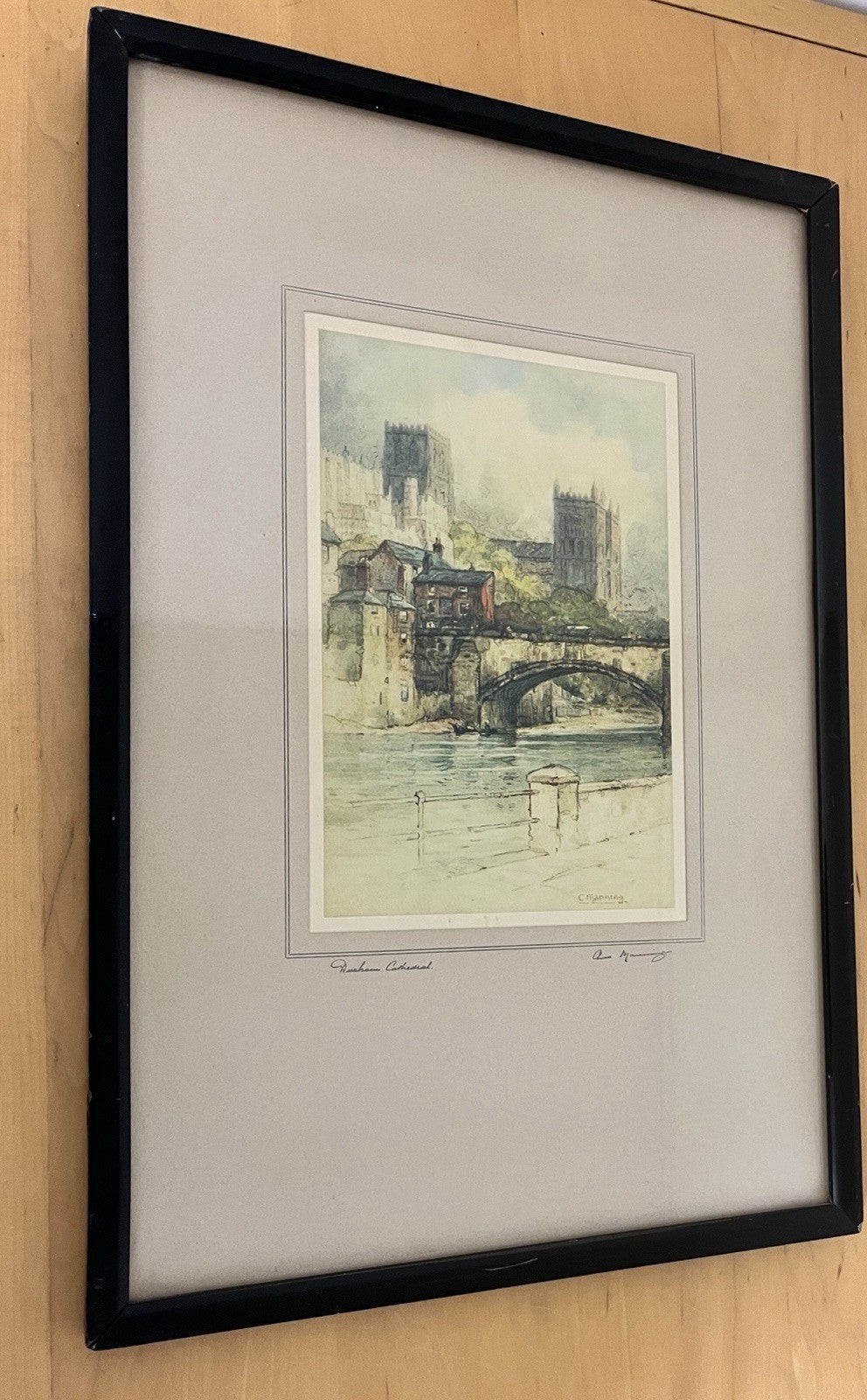 Vintage Framed Print Durham Cathedral C. Manning Signed Matted, Glazed 32x47cm