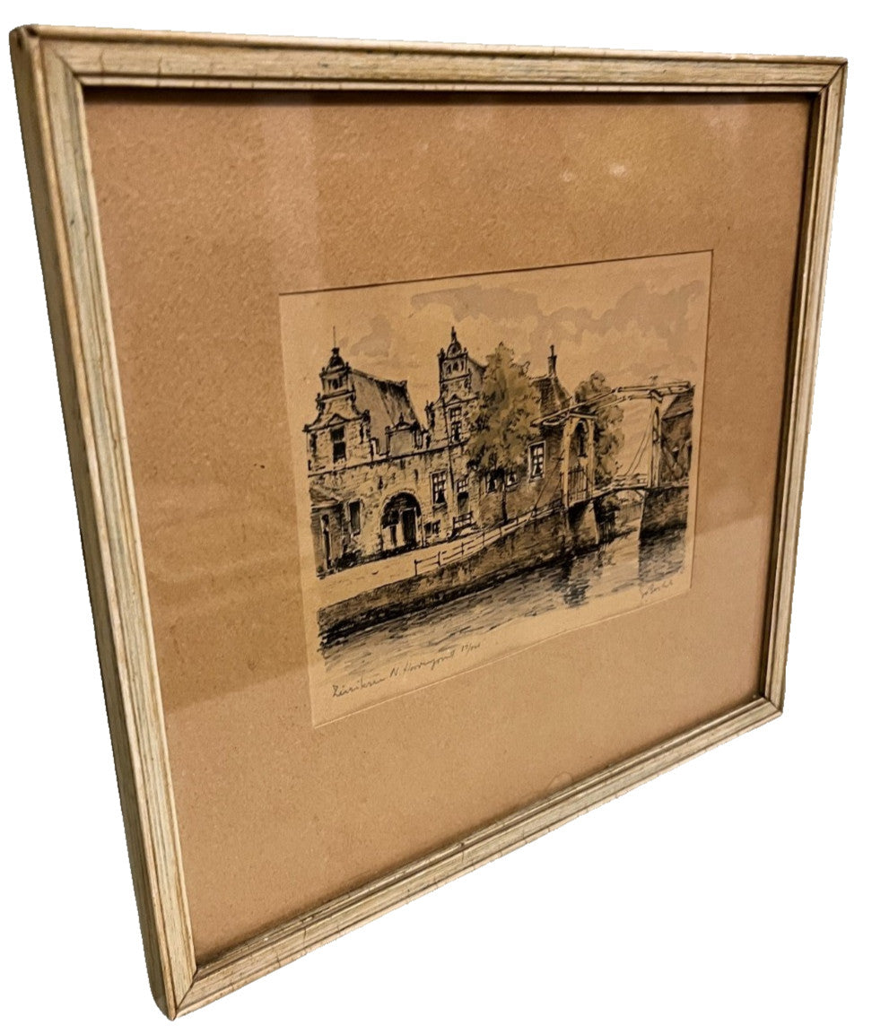 Vintage Pont du Béguinage Bruges Etching Signed & Numbered 24x21cm Framed