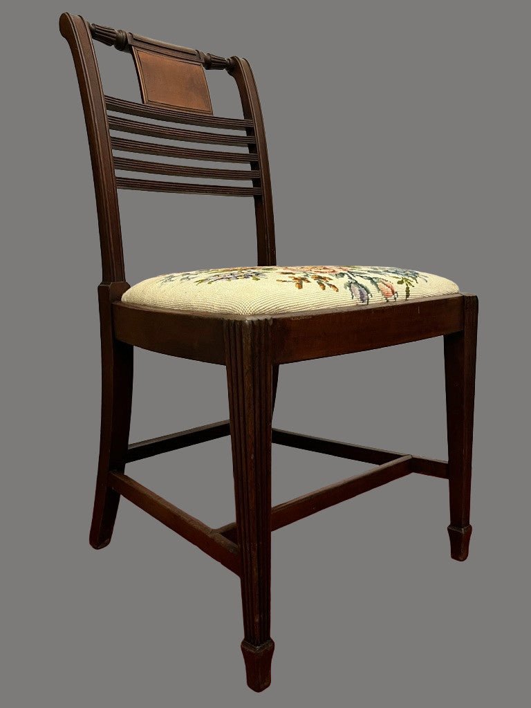 Vintage Wooden Dining Chair Upholstered Needlepoint Seat 88cm