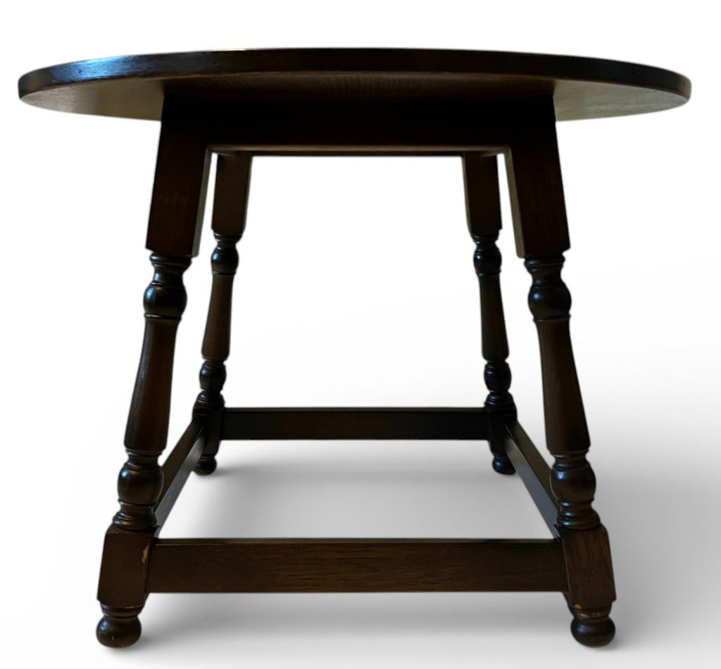 Round Wooden Side Table 66cm Diameter 49cm Height Dark Brown Turned Leg Vintage