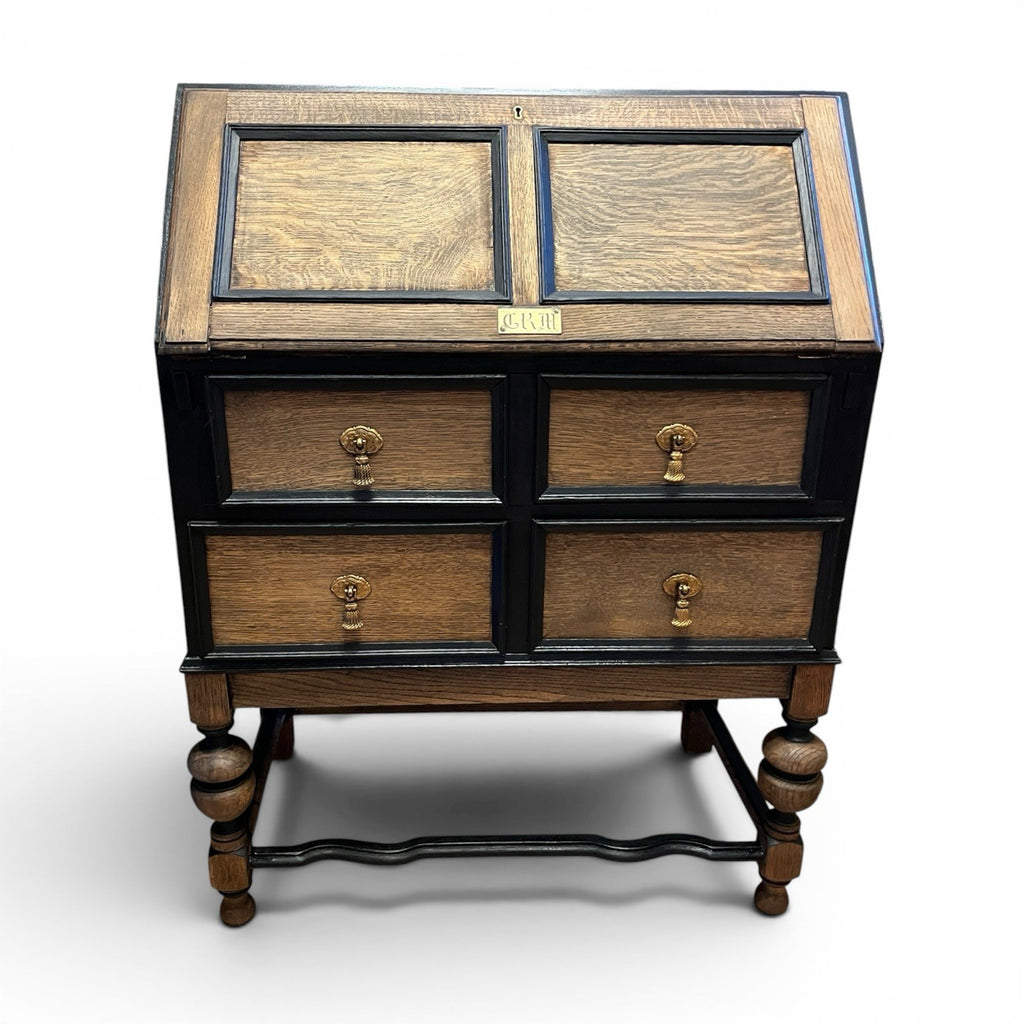 Vintage Oak Bureau Writing Desk / Fall Front Bureau / Refinished Storage Cabinet