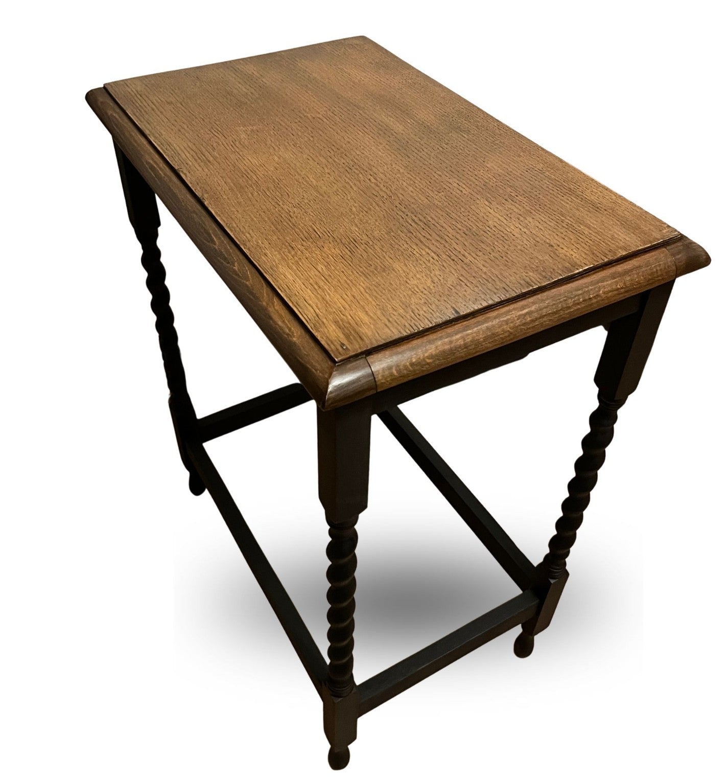 Vintage Barley Twist Side Table Oak Top Painted Base Hall Lamp Table Rustic Wood