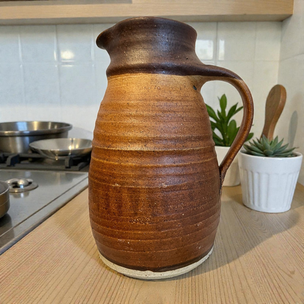 Vintage Studio Pottery Stoneware Jug Pitcher Brown Rustic Handmade Pottery Vase