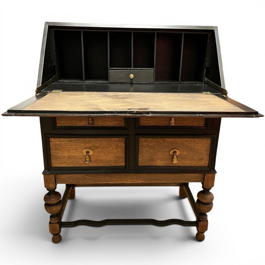Vintage Oak Bureau Writing Desk / Fall Front Bureau / Refinished Storage Cabinet