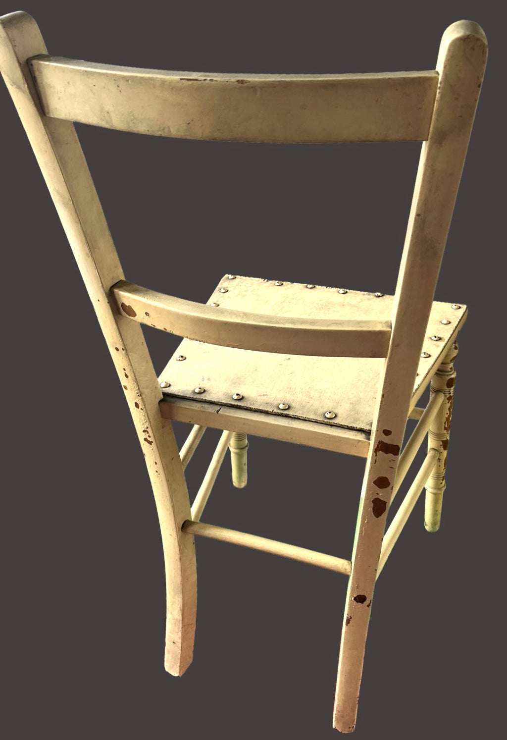 Vintage Rustic Farmhouse Chair Turned Legs Studded Seat 84cm