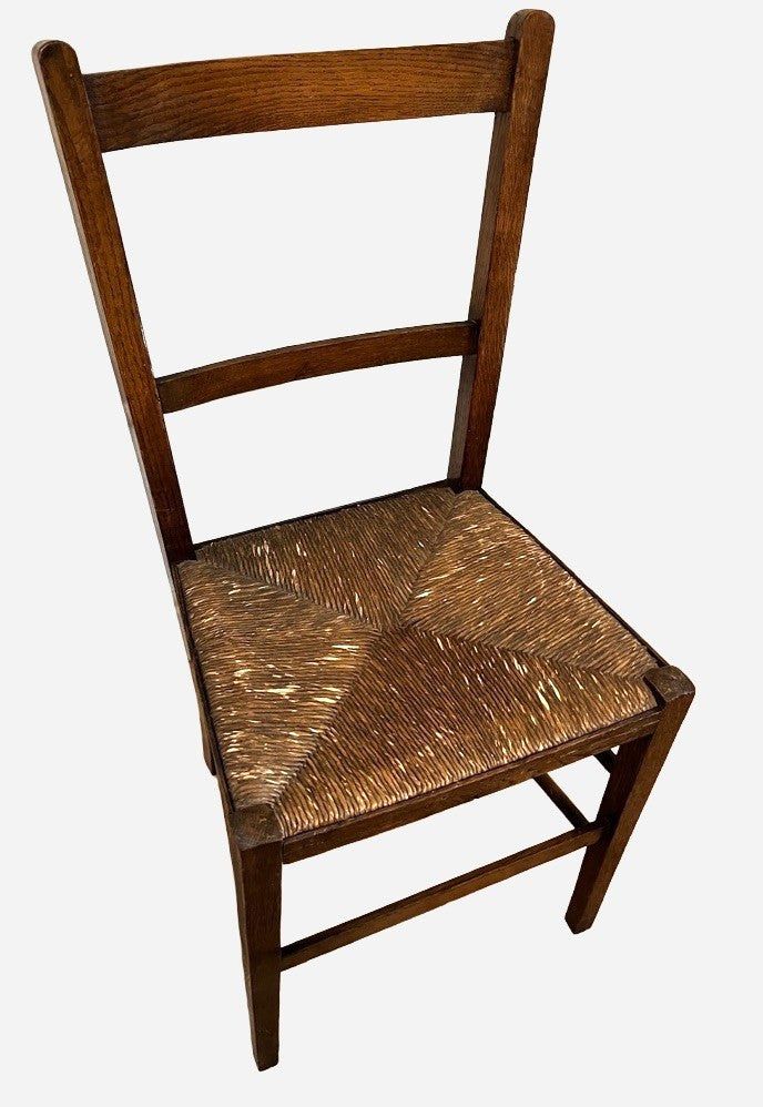 Vintage Oak Rush Seat Chair Ladder Back Wooden Farmhouse Chair Rustic