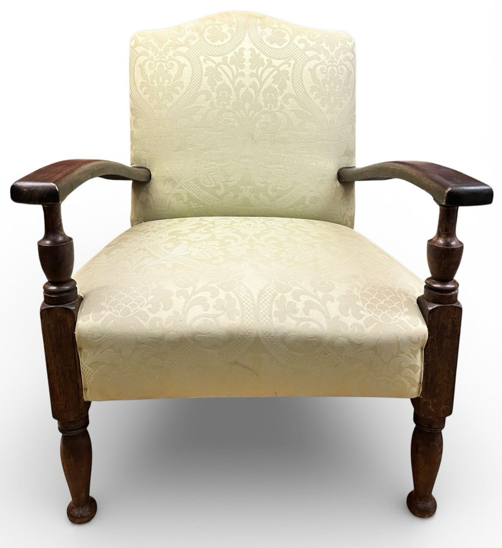 Vintage Upholstered Armchair Low Occasional Chair Bedroom Accent Seat Damask