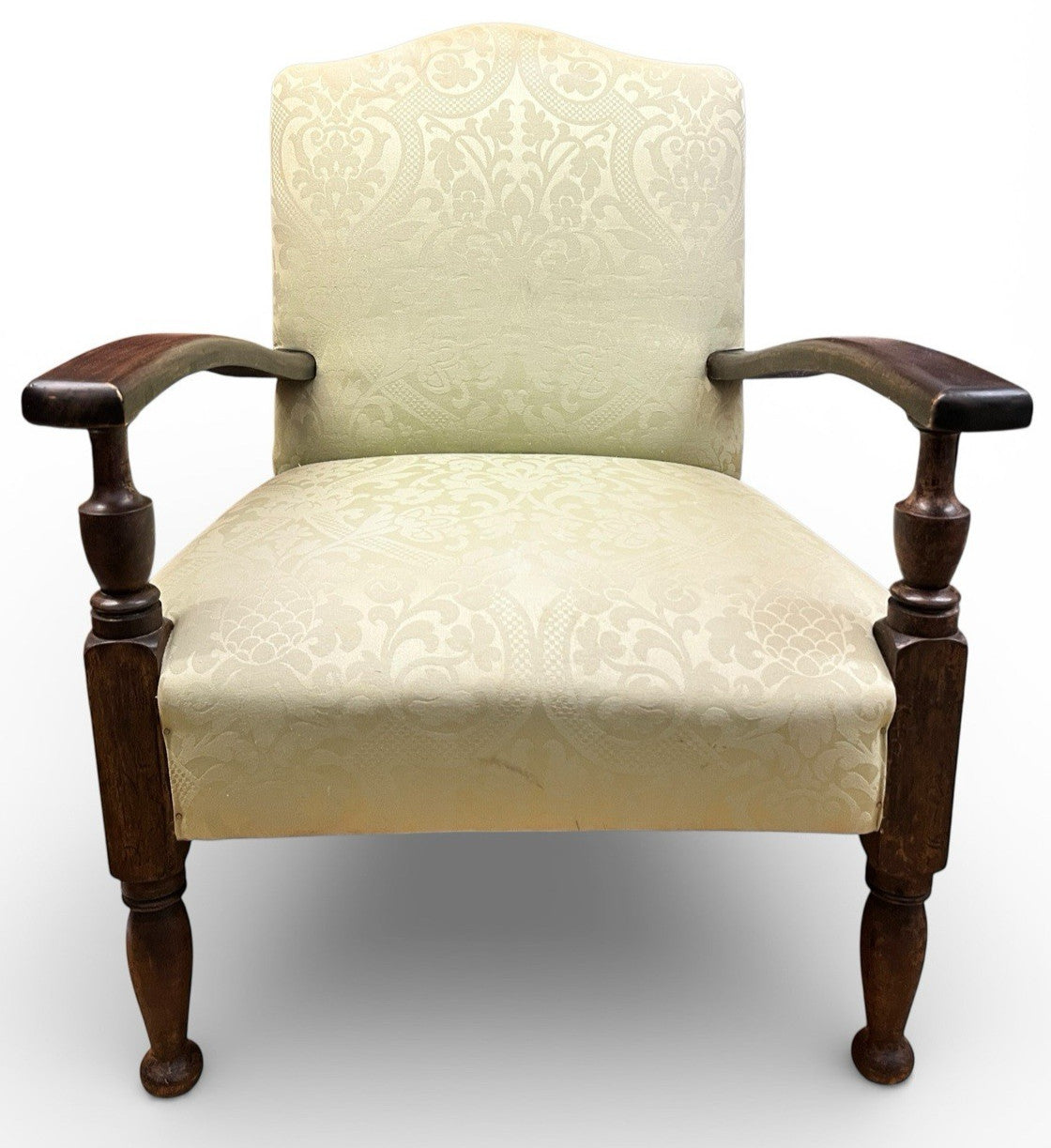Vintage Upholstered Armchair Low Occasional Chair Bedroom Accent Seat Damask