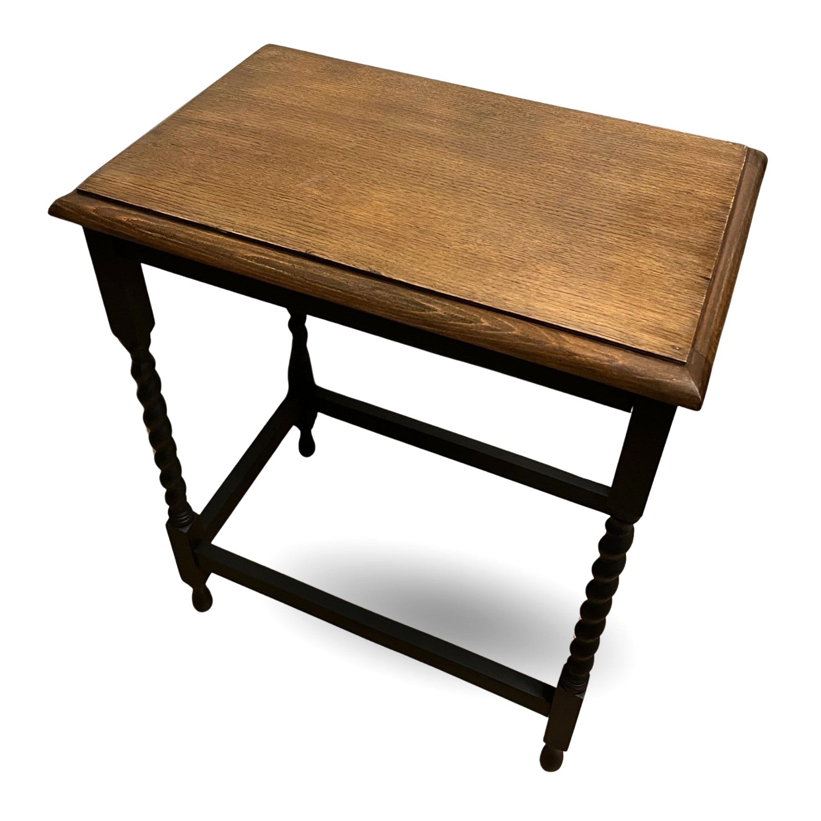 Vintage Barley Twist Side Table Oak Top Painted Base Hall Lamp Table Rustic Wood