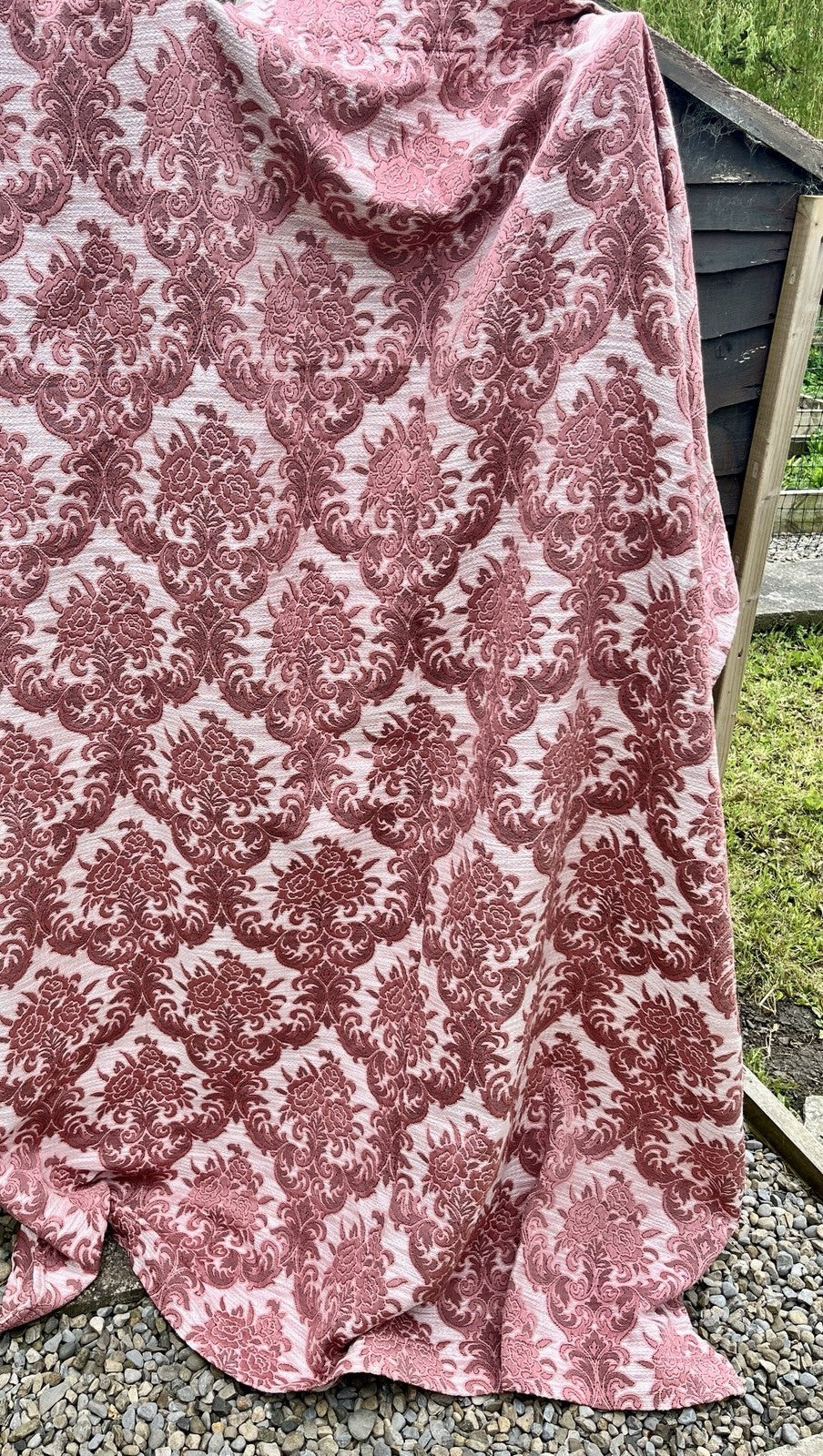 Vintage Pink Damask Curtain Panels W:140cm x D:206cm. 1970s Lightweight VGC