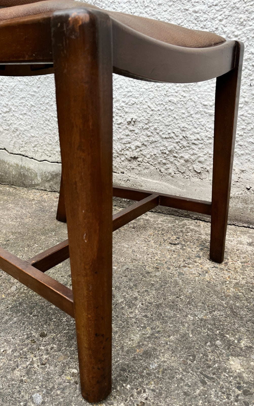 Vintage Oak Dining Chairs Pair Camel Vinyl Upholstered