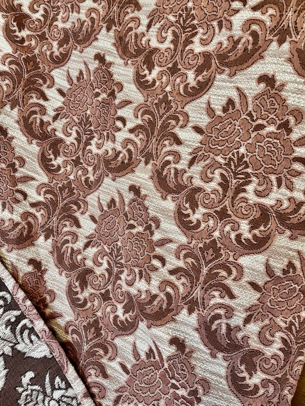 Vintage Pink Damask Curtain Panels W:140cm x D:206cm. 1970s Lightweight VGC