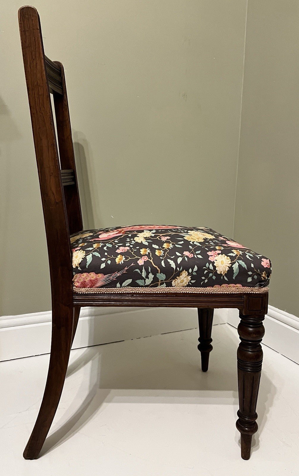 Victorian Mahogany Bedroom Chair Turned Legs Upholstered Seat 92cm High