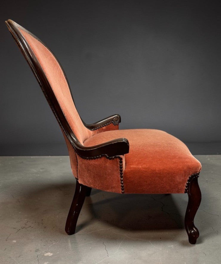 Victorian Slipper Chair Antique Nursing Chair Low Seat Upholstered c.19th C.