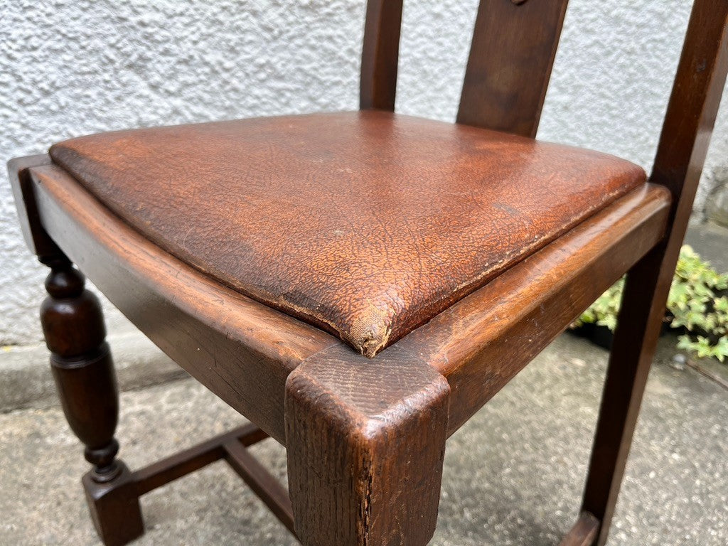 Pair Vintage Oak Dining Chairs Tudor Jacobean Farmhouse Carved Wooden Chairs