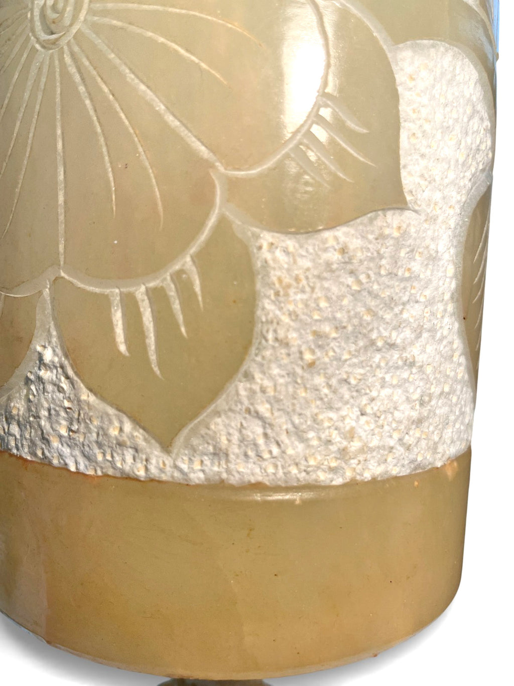 Vintage 1970s Alabaster Table Lamp Carved Leaf Stone Lamp Retro Mid Century