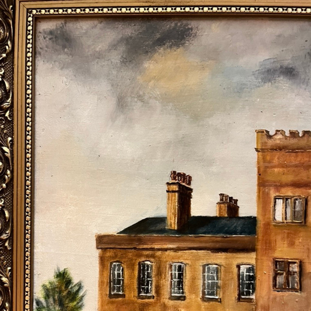 Large Original Oil Painting English Manor House Country Estate Framed Signed 198