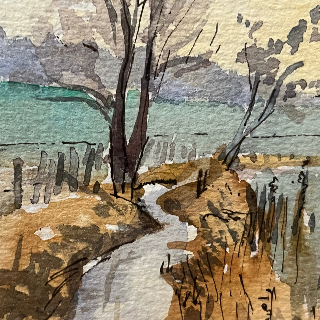 Original Watercolour Landscape Painting Framed Rural Country Lane Signed 1991
