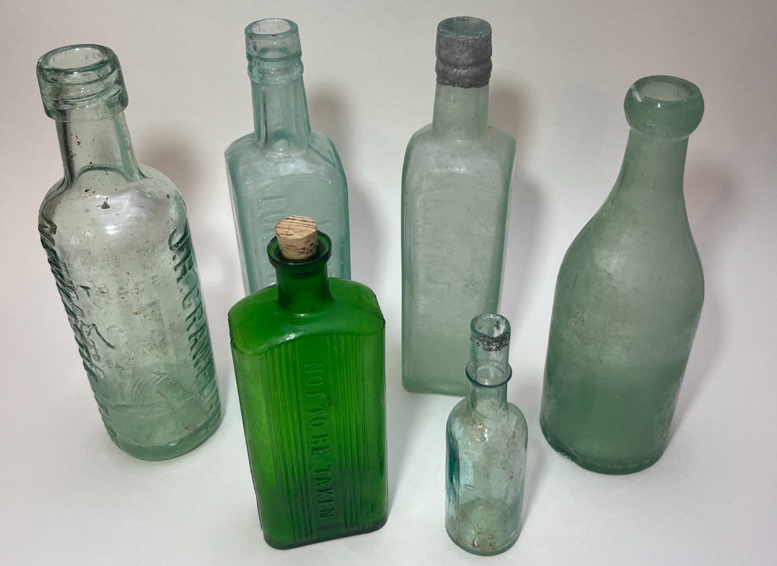 Vintage Green & Aqua Glass Bottle Job Lot Antique Style Apothecary Bottles
