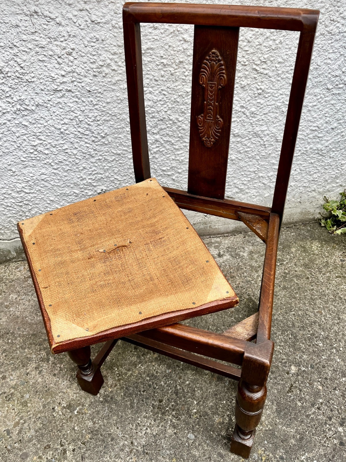 Pair Vintage Oak Dining Chairs Tudor Jacobean Farmhouse Carved Wooden Chairs