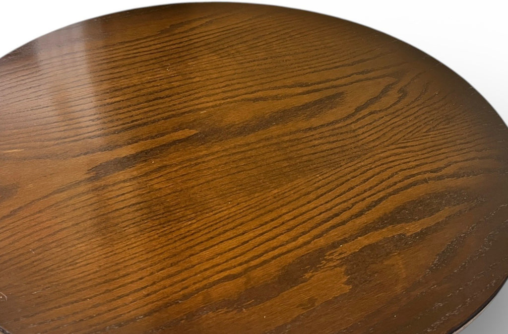 Round Wooden Side Table 66cm Diameter 49cm Height Dark Brown Turned Leg Vintage