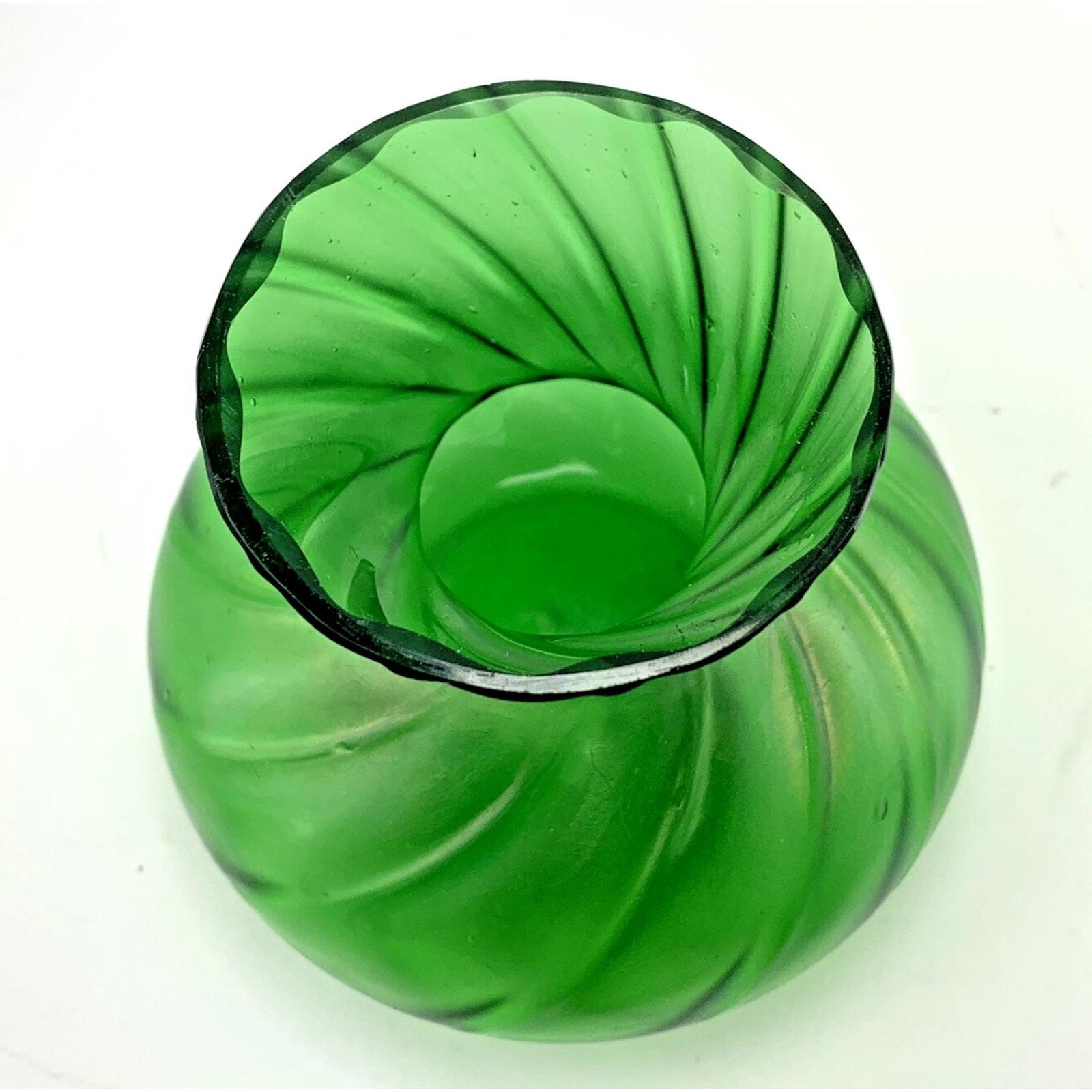 Antique Green Glass Vase Art Nouveau Art Glass Lustre Finish c1900