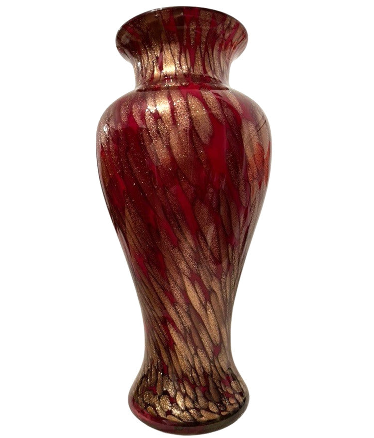 Art Glass Vase Red & Gold Table Vase 28.5cm
