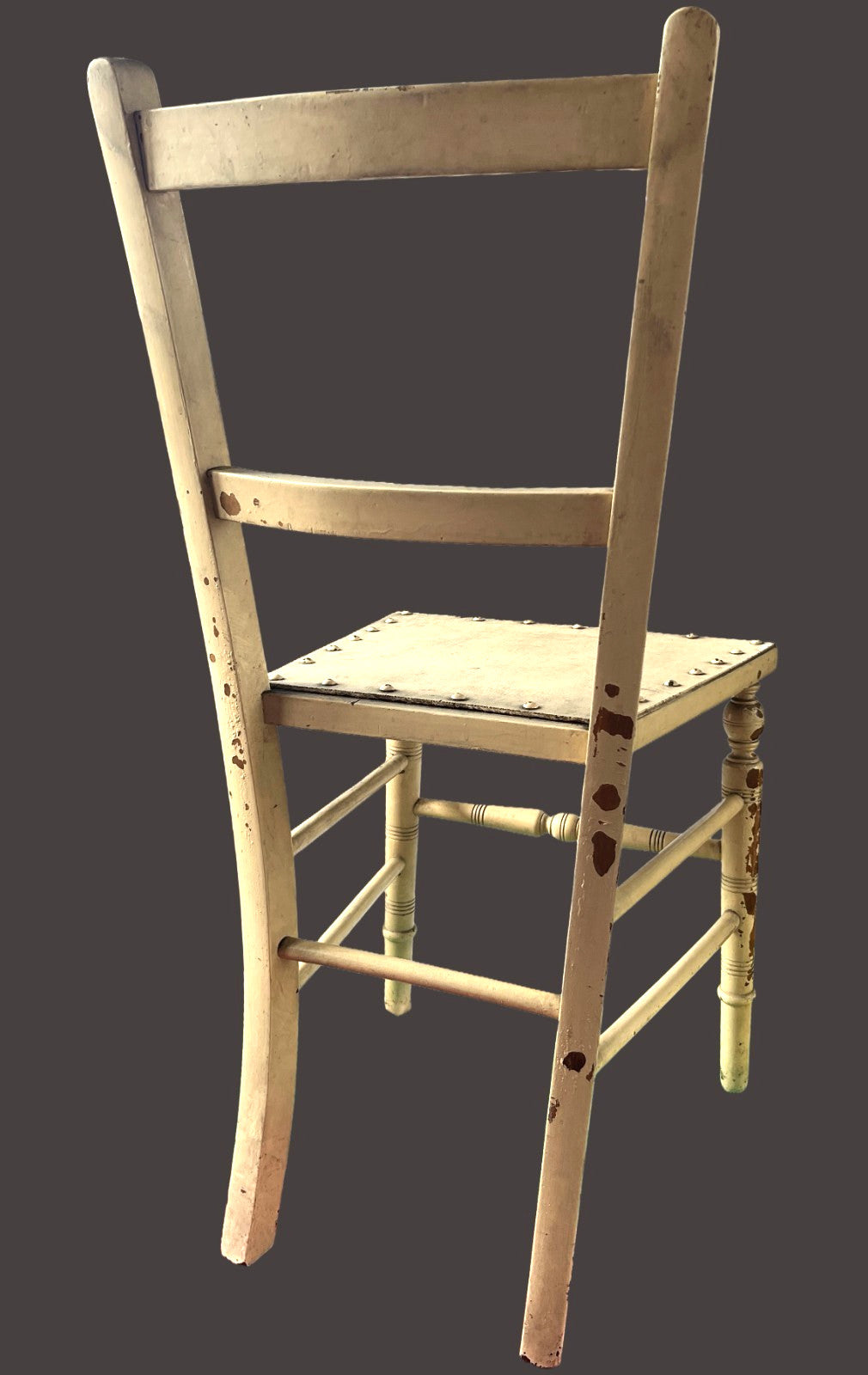 Vintage Rustic Farmhouse Chair Turned Legs Studded Seat 84cm