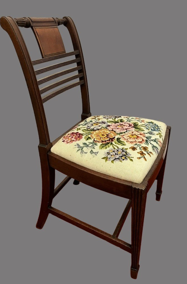 Vintage Wooden Dining Chair Upholstered Needlepoint Seat 88cm