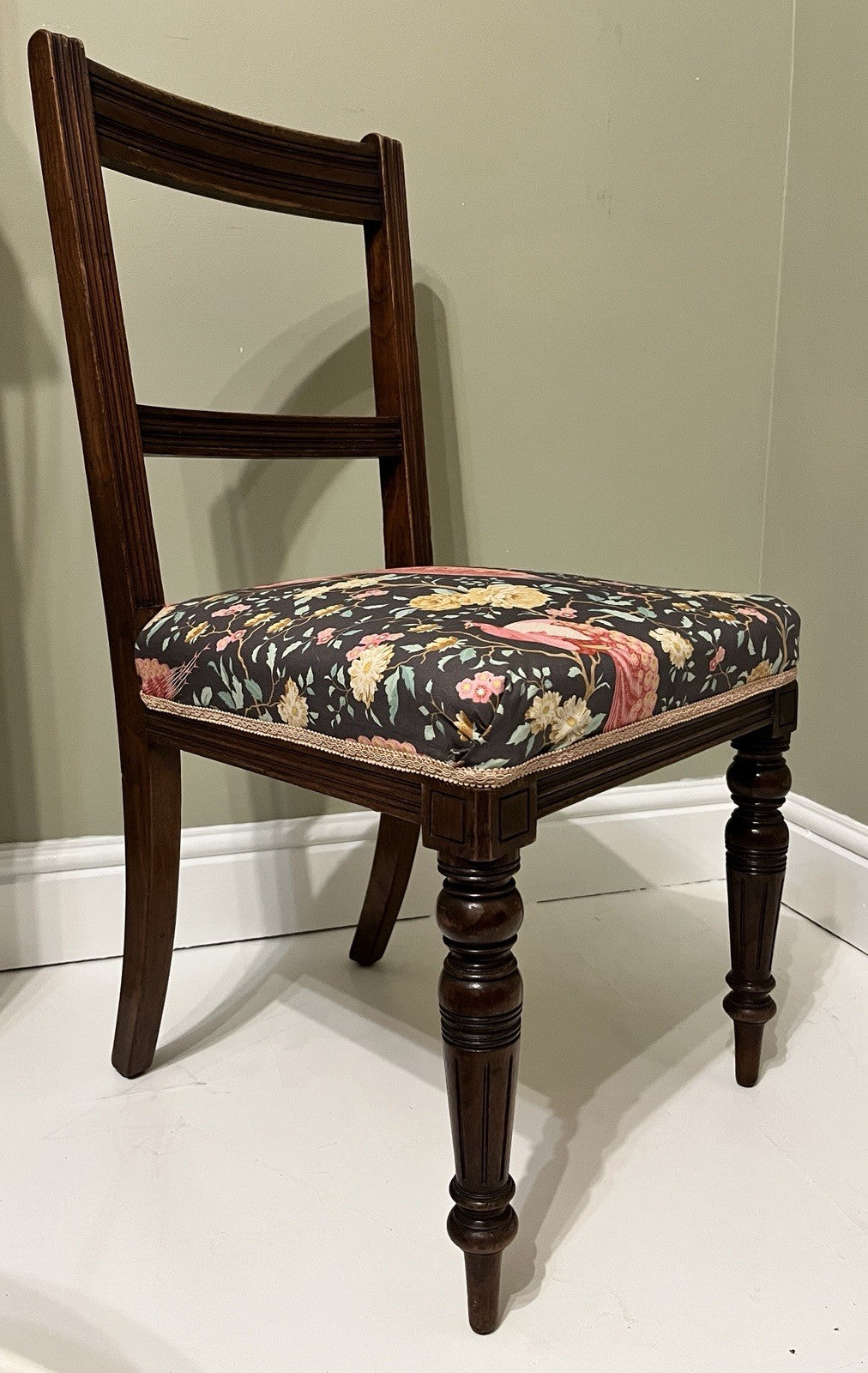 Victorian Mahogany Bedroom Chair Turned Legs Upholstered Seat 92cm High