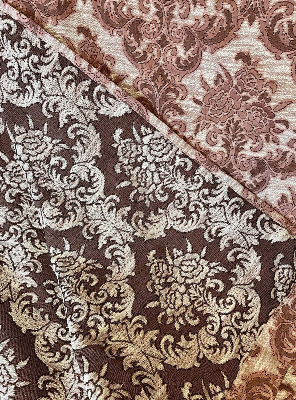 Vintage Pink Damask Curtain Panels W:140cm x D:206cm. 1970s Lightweight VGC