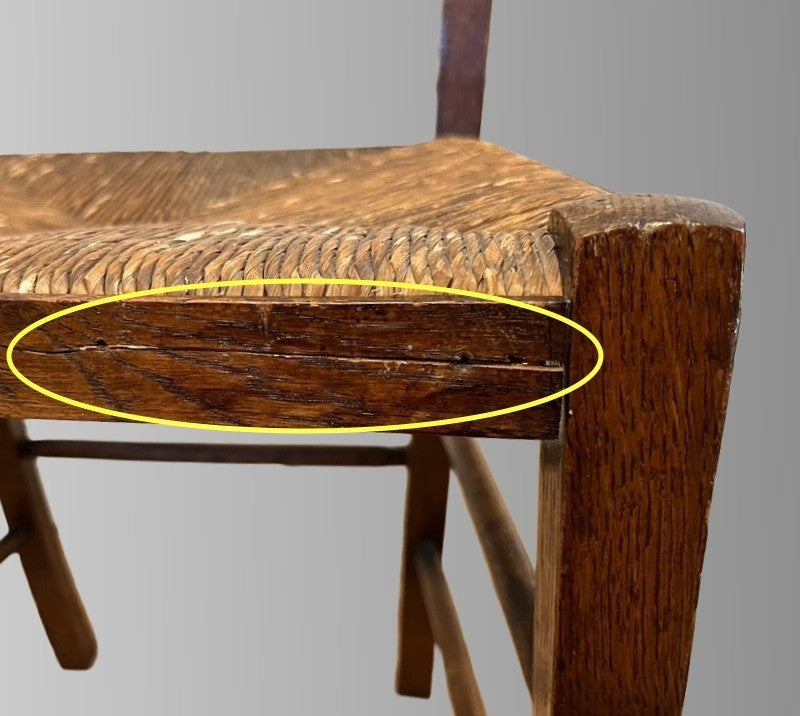 Vintage Oak Rush Seat Chair Ladder Back Wooden Farmhouse Chair Rustic