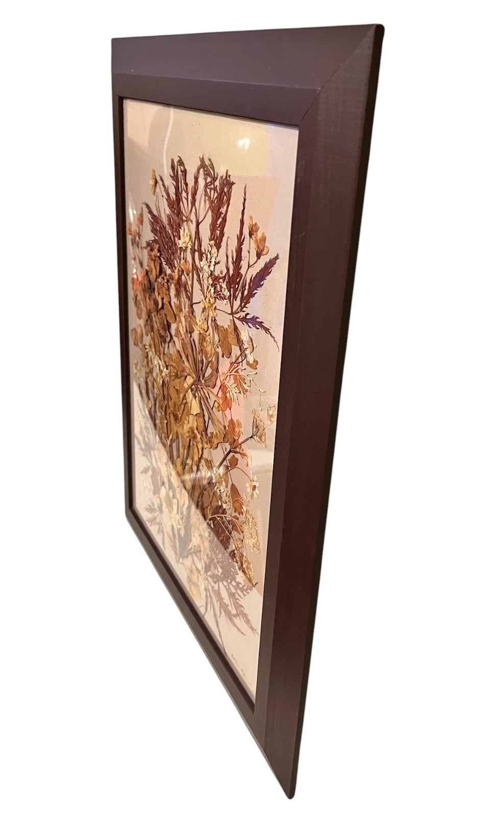 Vintage Pressed Flower Art – Signed EML 1990 – Framed Botanical Wall Art 37x48cm