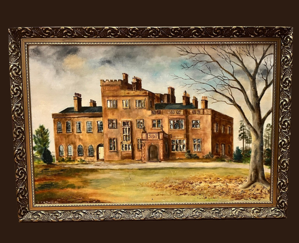 Large Original Oil Painting English Manor House Country Estate Framed Signed 198