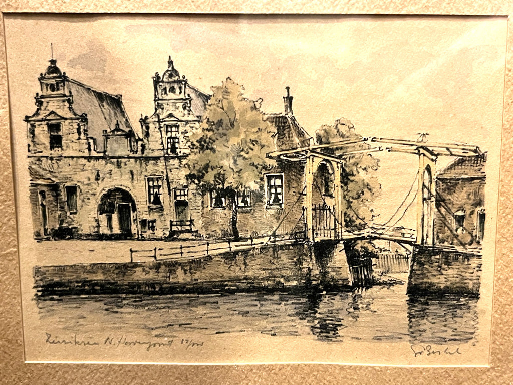 Vintage Pont du Béguinage Bruges Etching Signed & Numbered 24x21cm Framed