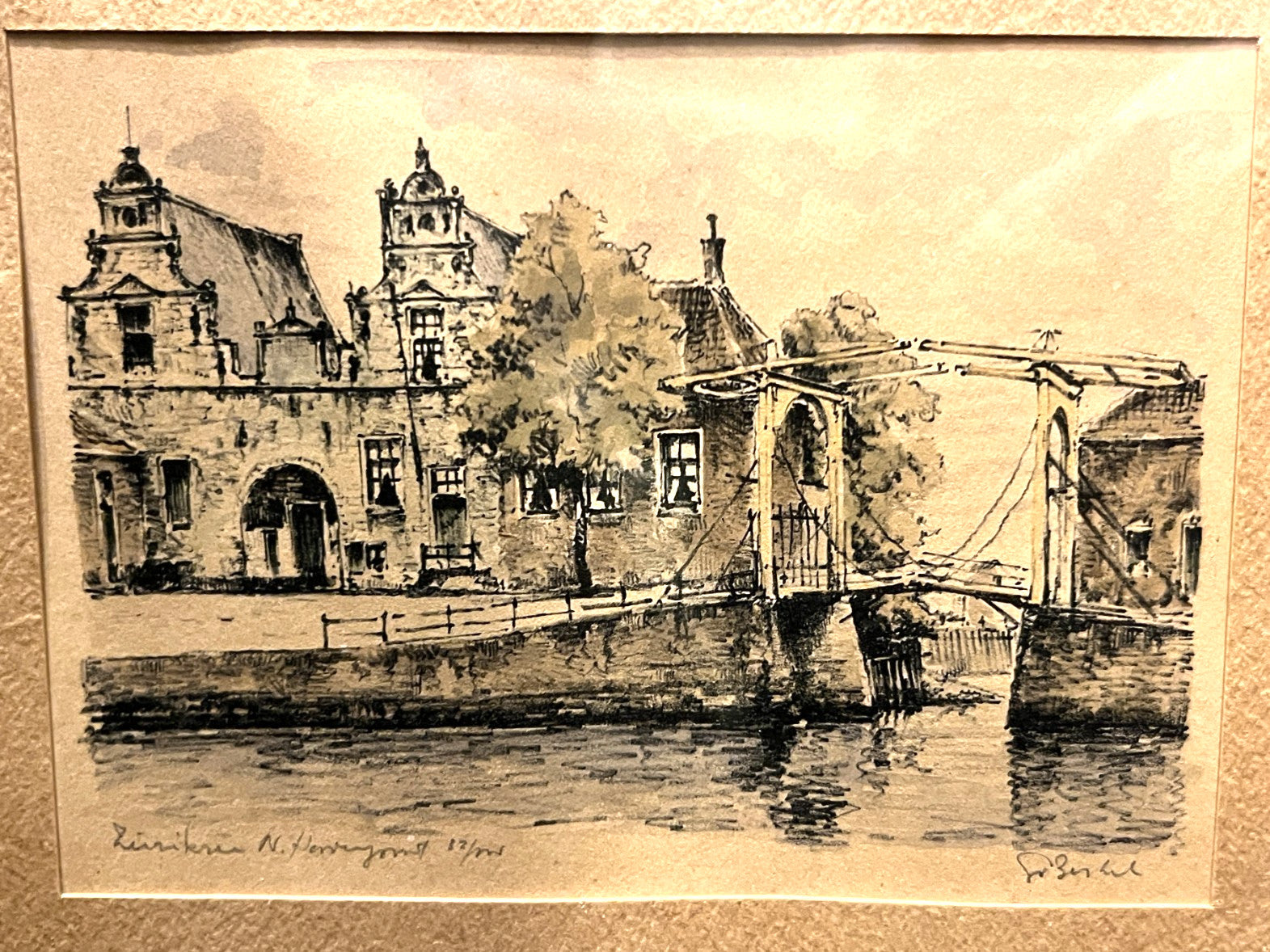 Vintage Pont du Béguinage Bruges Etching Signed & Numbered 24x21cm Framed