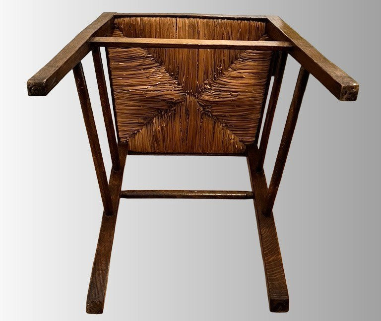 Vintage Oak Rush Seat Chair Ladder Back Wooden Farmhouse Chair Rustic