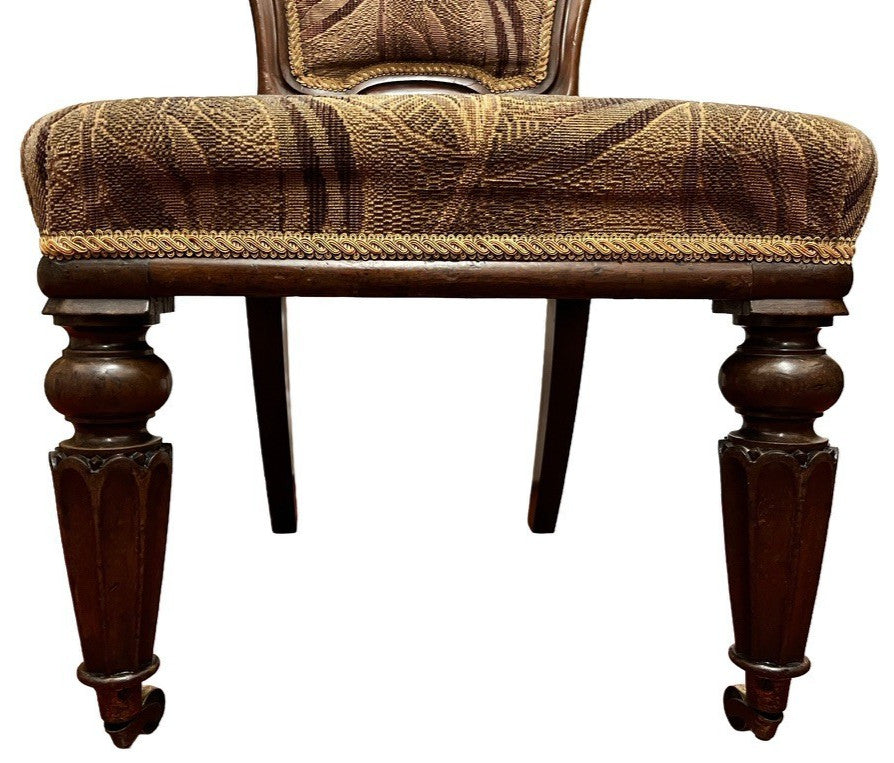 Vintage Upholstered Bedroom Chair Slipper Chair Wooden Carved Brass Castors 92cm