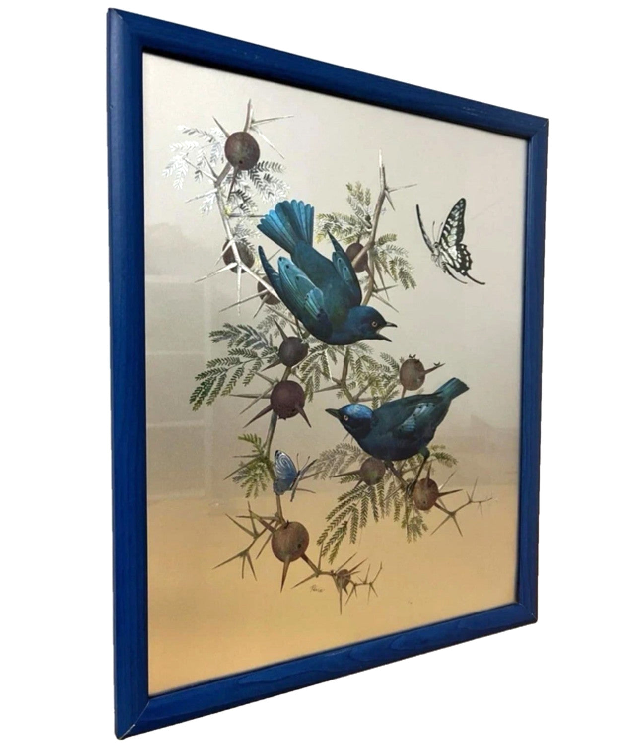 Vintage Dufex Foil Art Birds Framed 44×55cm Nature Wall Hanging Rena Fennessy