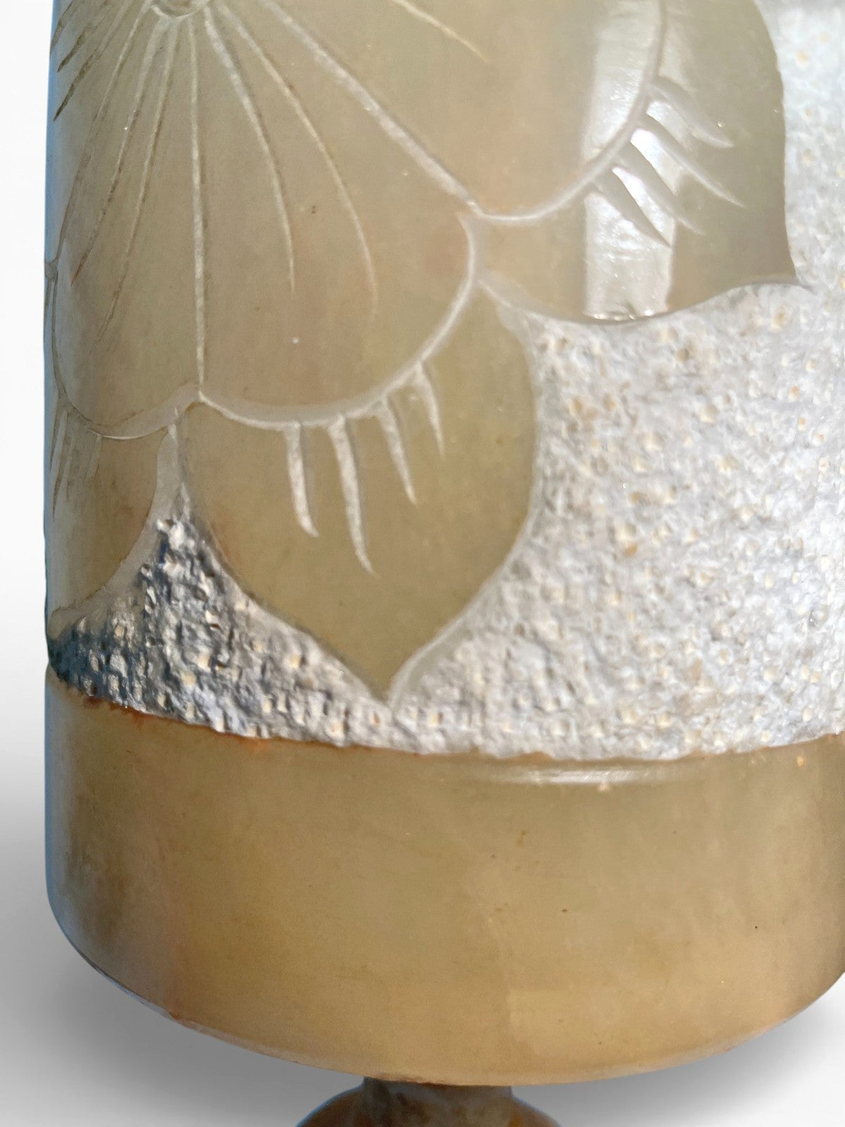 Vintage 1970s Alabaster Table Lamp Carved Leaf Stone Lamp Retro Mid Century