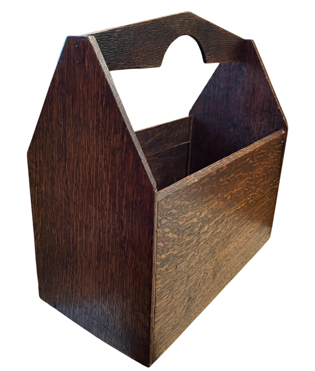 Antique Oak Magazine Rack / Newspaper Holder – Arts & Crafts Style Wooden Storag